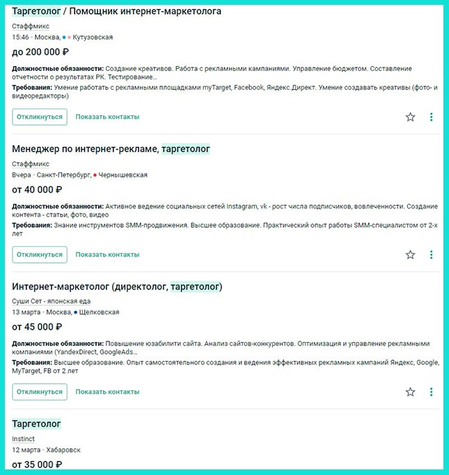 Зарплата таргетолога на СуперДжоб