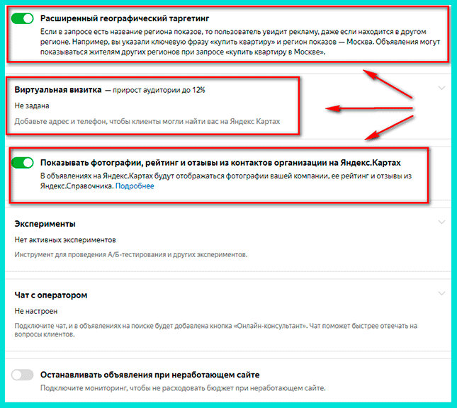 Выставляем дополнительные настройки для ретаргетинга в Яндекс Директ