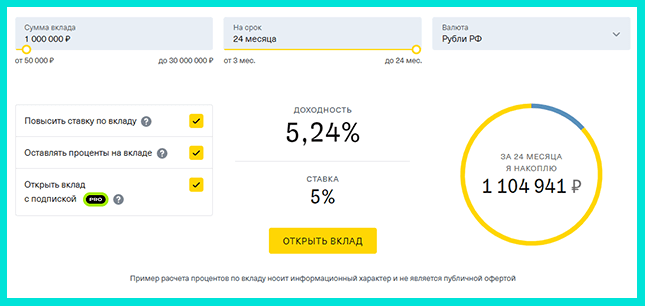 Калькулятор доходности на сайте самого удобного банка для физических лиц